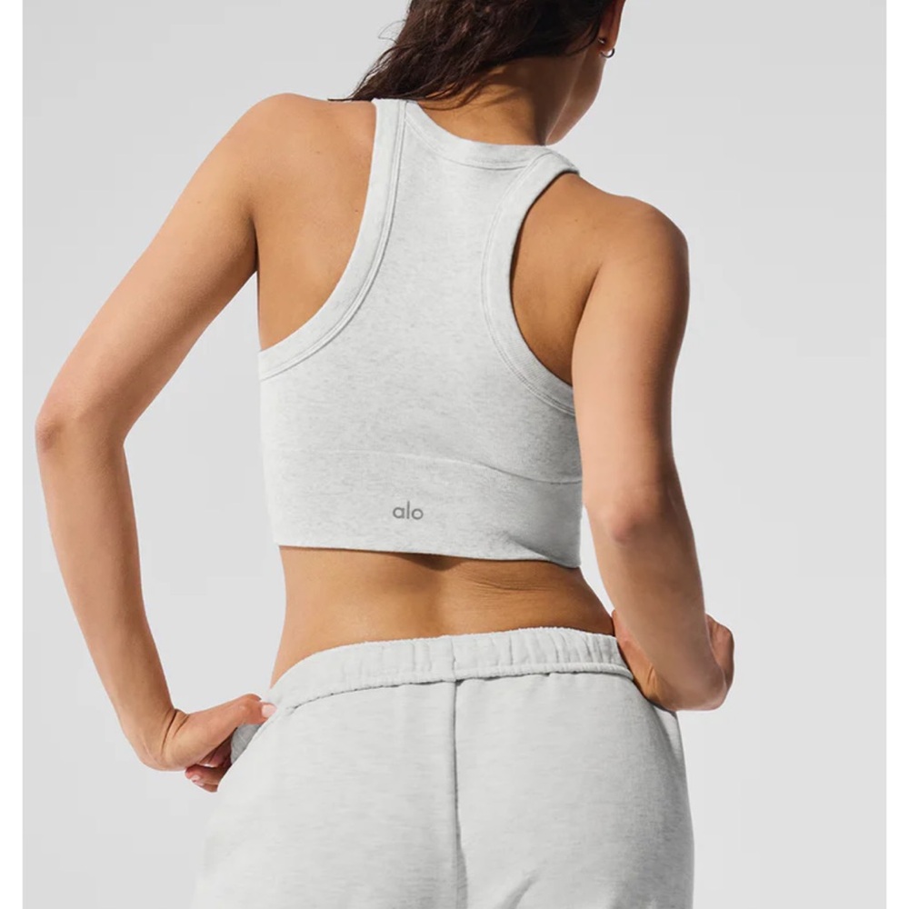 ALO Yoga Gray Seamless Delight High Neck Cropped Tank/Bra